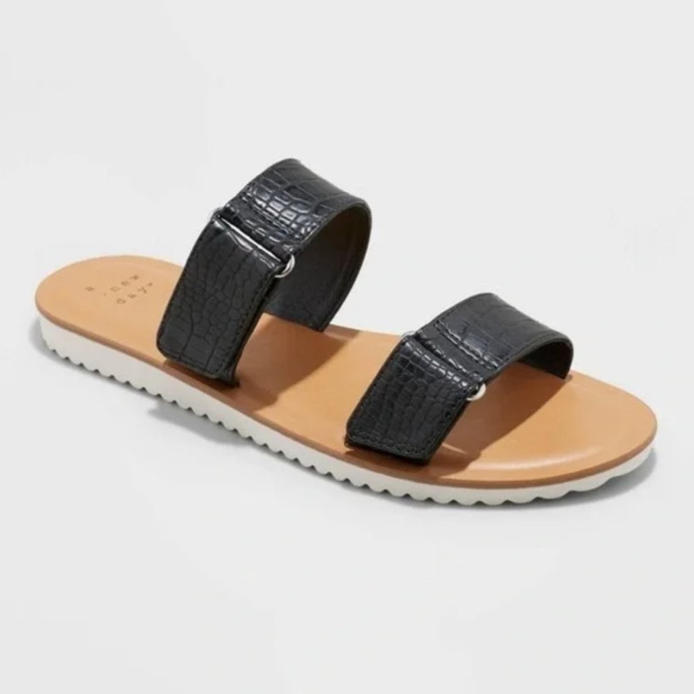 A New Day Illiana Two Band Easy Closure Sandals Black 8